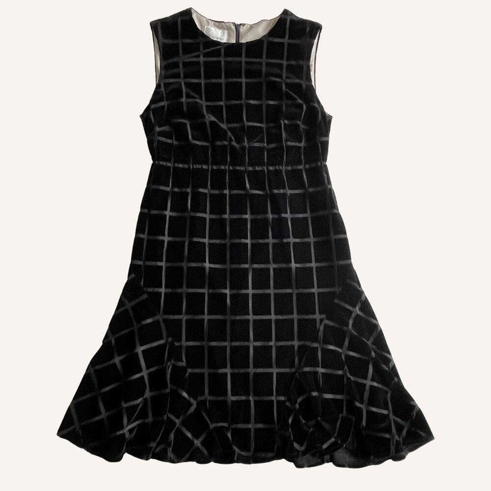 DONNA MORGAN dress velvet grid black size 2 petite sleeveless retail $140